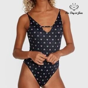 RVCA Black One-Piece Swimsuit with Subtle Multicolor Print